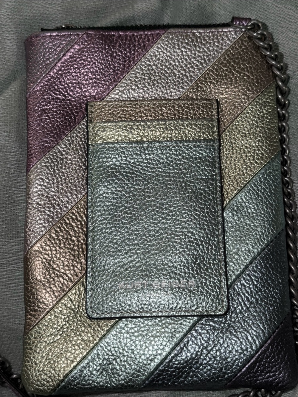 Kurt Geiger Metallic Multicolor Diagonal Stripe Crossbody Bag - Picture 2 of 4